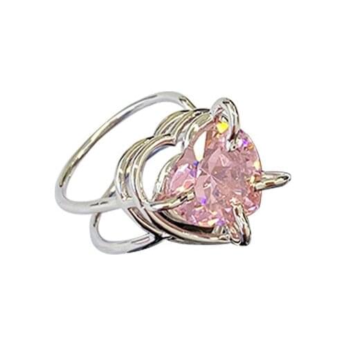 2021 New Works By Chinese Designers Y2K Aesthetic Geometric Heart Ring for Woman Purple Pink Zircon Ring Gift Jewelry Wholesale