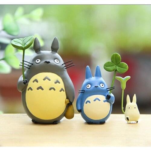 1pc Totoro Doll with Leaf Pendulum Miniatures Figurines Cartoon Animal DIY Micro Landscape Miniature Garden Statuette Decor