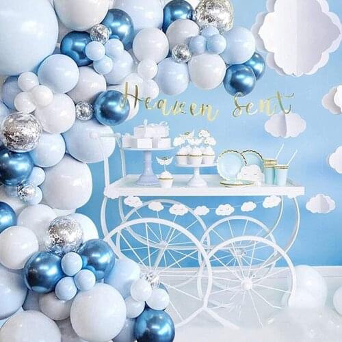 109Pcs Pastel Balloons Garland Arch Kit Macaron Blue White Metallic Balloon Birthday Wedding Baby Shower Anniversary Party Decor