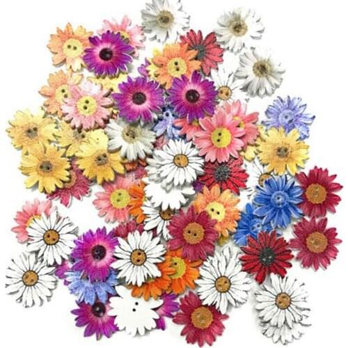 50pcs wooden chrysanthemum button cute flower DIY handmade accessories decoratives Stud Cloth Button Press Machine Sewing Tool