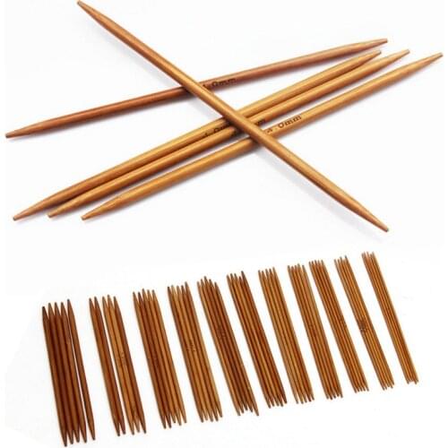 55Pcs 11 Sizes Double Pointed Knitting Needles 13cm Carbonized Bamboo Crochet Hooks Dark Patina DIY Sweater Needles Knitting Kit
