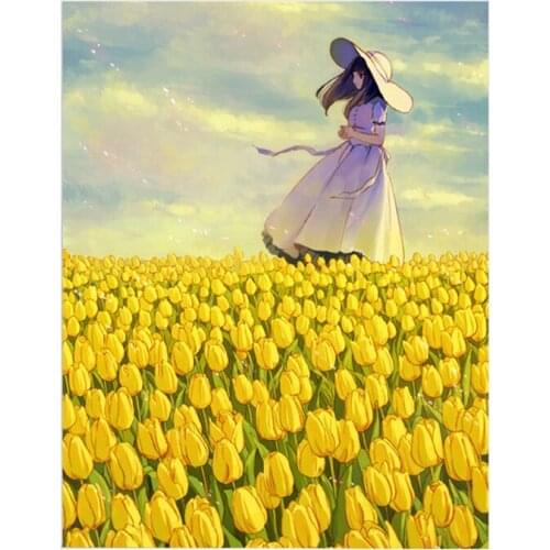5D DIY Diamond Painting beautiful girl yellow tulip Diamond Embroidery Full Cross Stitch Rhinestone Mosaic Home Decor Handmade G