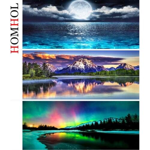 5D DIY Diamond Painting Lake Scenery Moon Rhinestones Kit Cross stitch Mosaic Full Square Round Diamond Embroidery