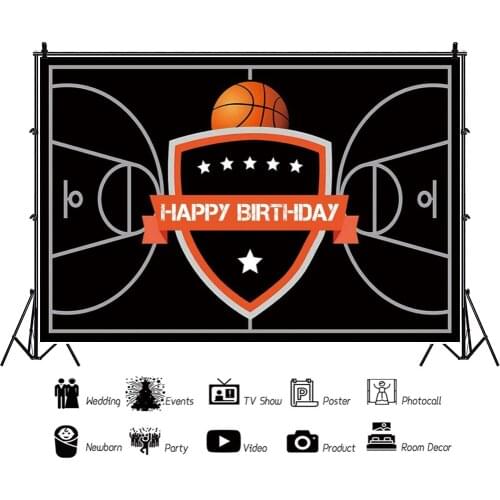 Basketball Court Black Theme Children Backdrops Photography Boys Like Birthday Party Photos Background for Shooting Decor