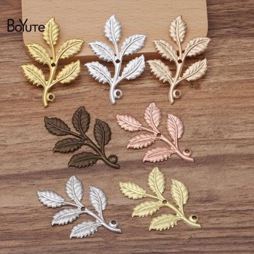BoYuTe (50 Pieces/Lot) 32*50MM Metal Brass Stamping Leaf Pendant Charms Diy Hand Made Jewelry Findings Components