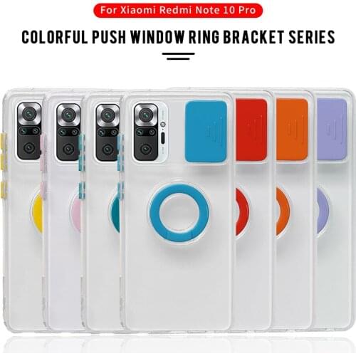 Push Pull Transparent Phone Cover For Xiaomi Redmi Note 10 Pro Stand Ring Bumper Case For Redme 10s 9 9t 9c 9s 9a Max Poco M3 F3