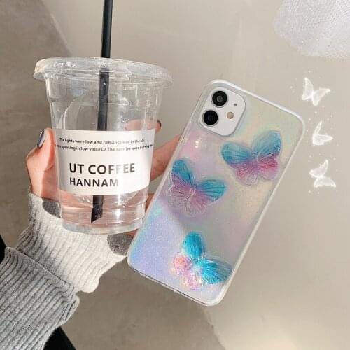 Tfshining INS Colorful Laser Butterfly Phone Case for iPhone 11 XS Max XR X 7 8 Plus Pro Max SE 2 Glitter Girly Soft TPU Cover