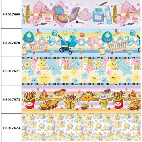 HSDCraft 38MM 75MM Hot Cute Pattern Food Star Cartoon Cosmetic Heat Transfer Printed Grosgrain Ribbon for Diy Hair Bow
