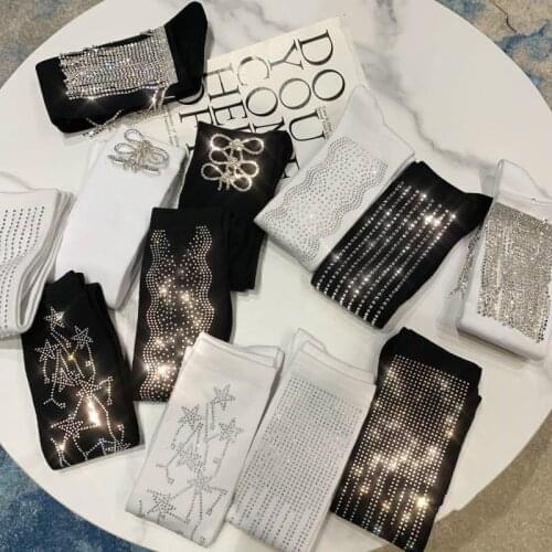 New Bow Rhinestone Socks Mid-High Baseball Cotton Sock for Women Girl Lady