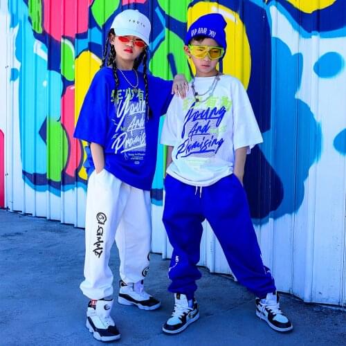 New Kid Loose Short Sleeeved Hiphop Pants Suit Jazz Performance Costumes Modern Dance Hip Hop Clothing Performance Wear DQS7334