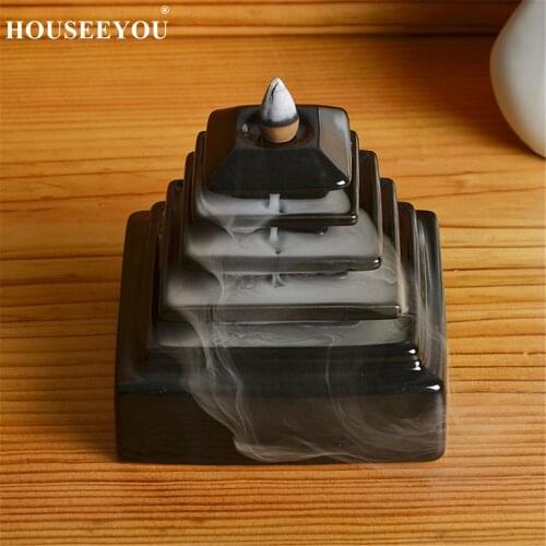 Creative Smoke Bullet Backflow Incense Cones or Ceramic Tibet Ornament Sandalwood Incense Burner Black Glaze Ceramic Censers