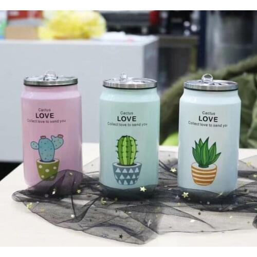 Stainless Steel Coffee Mug Cute Insulated Water Bottle Travel Coffee Mug Vacuum Flask Cups Portable Wide Mouth Can Water Cup