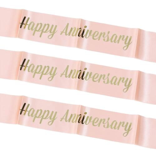 2Pcs Rose Glod Blue White Black Happy Anniversary Satin Sashes Shoulder Strap Adult Woman Ribbon For Anniversary Party Supplies