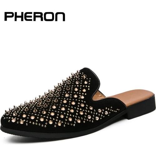 Summer Men Dress Shoes Half Slippers High Quality Men Leather Casual Shoes Party Loafers Flip Flops Lightweight Flats Sandals