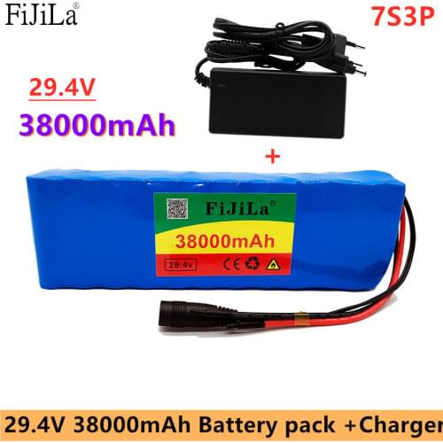 24V battery 7S3P 29.4V 38Ah Li-ion Battery Pack with 20A Balanced BMS for Electric Bicycle Scooter Power Wheelchair +2A Charger