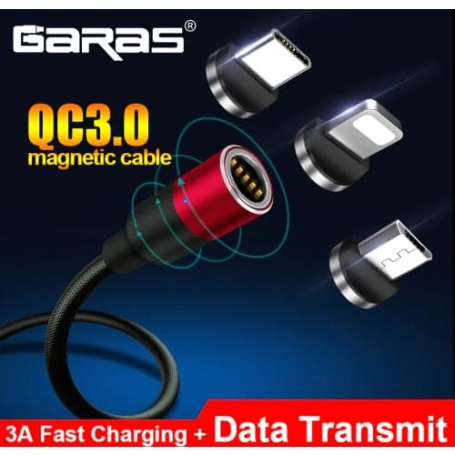 GARAS Magnetic USB Cable Micro USB&Type C 3A Fast Charging Charger Data Cable QC3.0 Magnet USB C