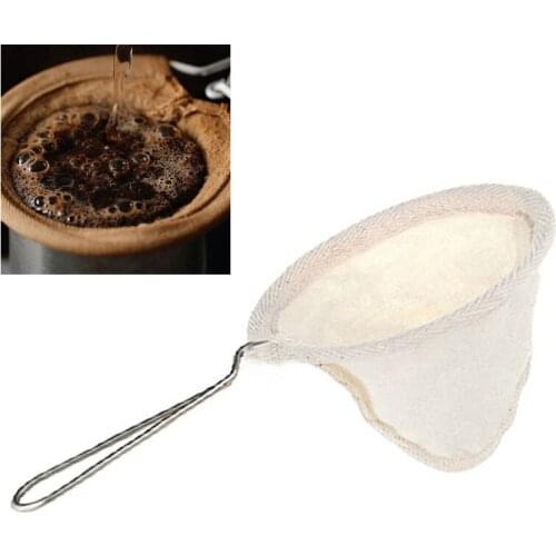 Reusable Coffee Filter Bag Stainless Steel Handle Flannel Cloth Strainer Dropping Pot Mesh Basket Tools