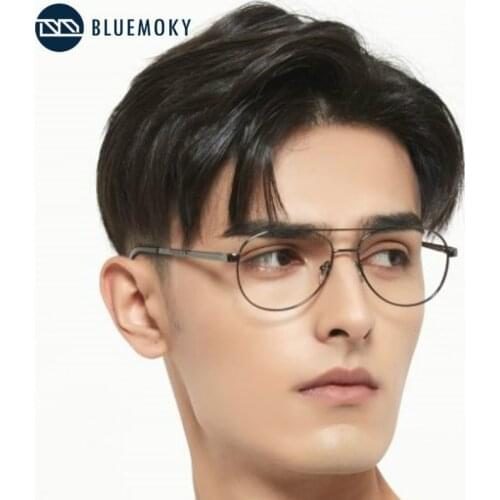 BLUEMOKY Anti Blue Light Computer Glasses Frame Men Metal Pilot Optical Eyewear Myopia Hyperopia Lenses Prescription Eyeglasses