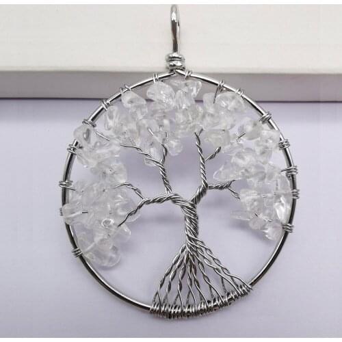 Natural Lucky Tree of life - Clear Quartz Wire Wrap GEM Pendant Jewelry S597