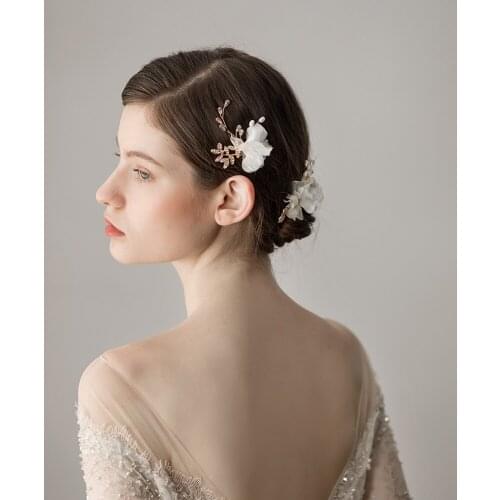 Romantic Sweetheart Bridal Headdress Alloy Organza Rhinestone Flower Pearl Hairnip for Wedding Perform Studio Travel Photo O394