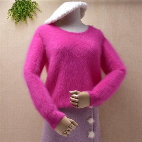 Autumn winter casual women pulloverAngora rabbit hair knitted mink cashmere sweaters clothes s mall sze