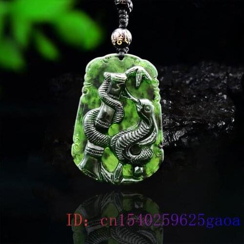 Jade Snake Pendant Necklace Natural Charm Carved Black Green Jewellery Chinese Gifts Obsidian Gemstone Fashion Amulet