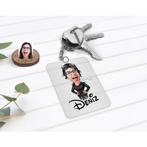 Personalized Female Pilot Caricature Of Transparent Plexiglass keychain