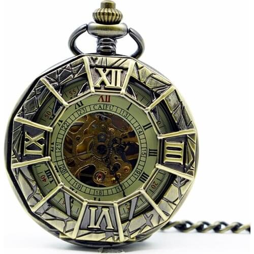 Hollow Antique Roman Numerals Mechanical Pocket Watch Spider Engraved Steampunk Fob Mens Womens Vintage Pendent Watch PJX1265