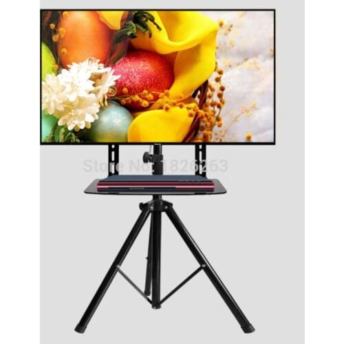 360degree Swivel 32~55 inch TV Mount Tripod Stand with DVD Holder VESA 100~400mm Loading 50kgs Height Adjustable TV Floor Stand