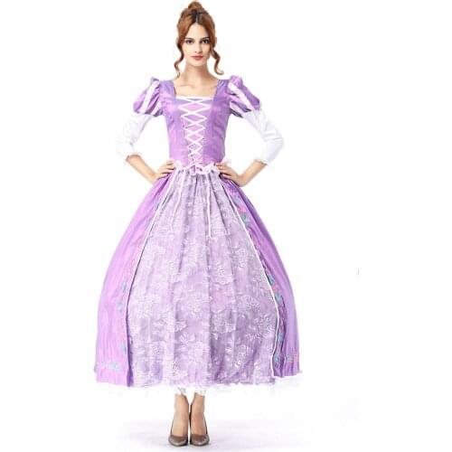 Adult Women Deluxe Princess Rapunzel Costume Halloween Fairy Tale Princess Tangled Cosplay Fancy Dress
