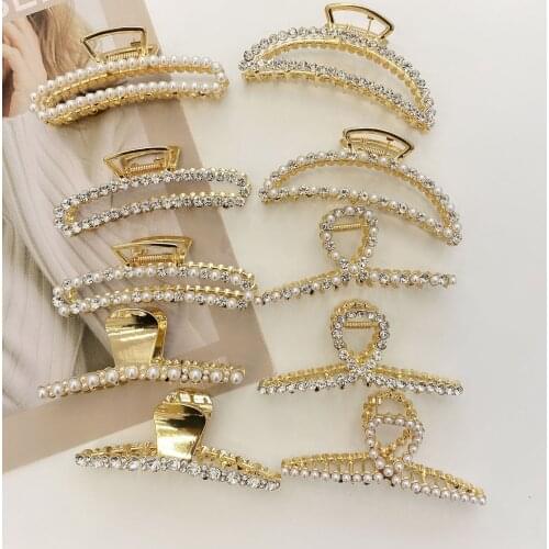 Metal Large Size Hair Claws Hairgrips Headwear High Quality All-handmade Simulated Pearl Rhinestone Hair Crab Jewelry Wholesale