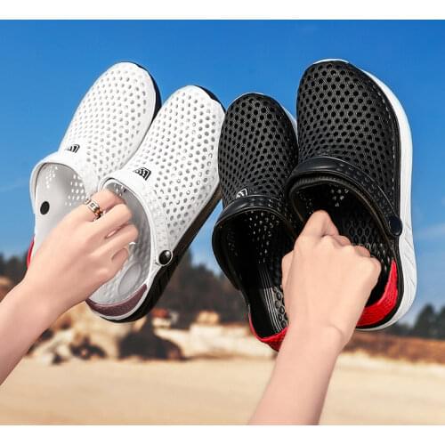 Mens Beach Sandals Summer Hole Couple Slides Platform Anti-Slip Sole Slippers Solid Color Ventilated Shoes Basic for Female