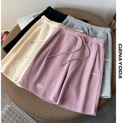 Genayooa Summer 2021 Shorts Women High Waist Elastic Waist Shorts Feminino Korean Style Fitness Cotton Women Shorts Ladies