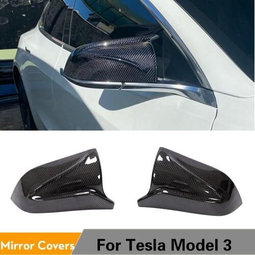 Carbon Fiber Car Rear View Mirror Covers Caps for Tesla Model 3 2017 - 2020 Side Mirror Caps Covers Shell ABS Gloss Black