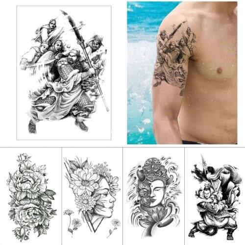 Temporary black tattoo sticker joss Bodhisattva flower person cool Waterproof fake tattoo stickers body men women