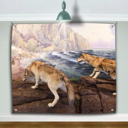 High-class Wall Hanging Wild Animal Tapestry Hippie Art Tapestry Home Decor Brave Wolf Tapestry for Home Office