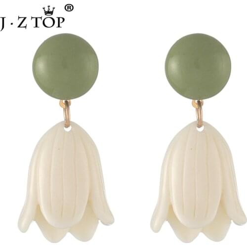 Jztop Ladies Elegant Acrylic Flower Drop Earrings Vintage Tulip Flower Pendant Earrings For Women Wedding Party Jewelry Gift