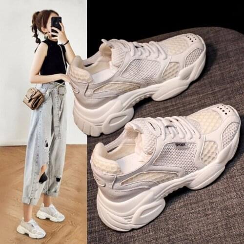 Spring New Womens Fashion Vulcanize Shoes Platform Sneakers Solid Color Breathable Mesh Walking Mujer Zapatos Tenis