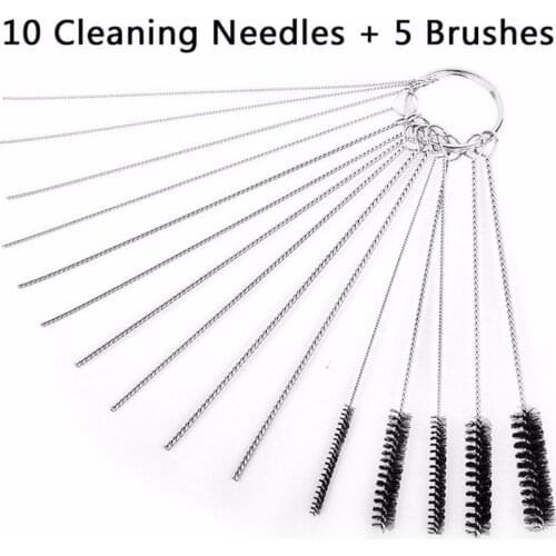 10PCS/set Cleaning Needles+5x Brushes Carburetor Carbon Dirt Jet Remove Tool Kit