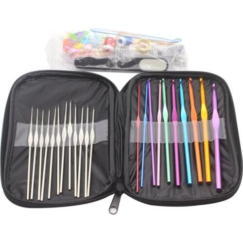 100pcs Crochet Hooks Set Knitting Needles Full Set Sewing Machine Accessories with Black Leather Case DIY Craft Tools