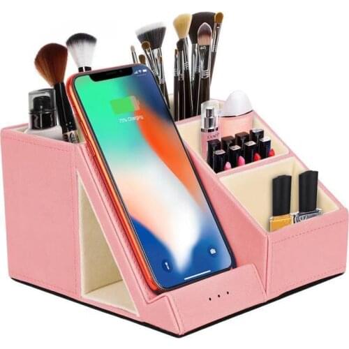 2 In 1 Storage Box with QI Wireless Charging Vertical Charger Mobile Accessories for Apple IPhone Android Phone Business Office