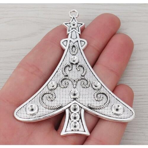 3 x Christmas Tree Plant Charms Pendants for Necklaces Jewelry Making Findings 78x67mm