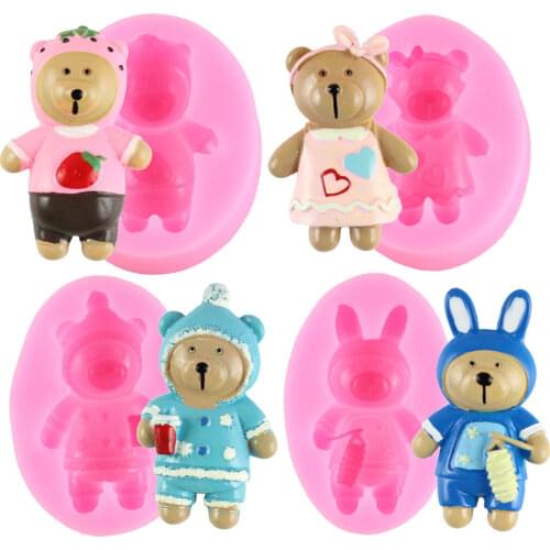 3D Cartoon Bear Silicone Mold Baby Birthday Cupcake Topper Fondant Molds Cake Decorating Tools Chocolate Gumpaste Candy Moulds