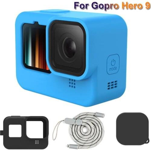 3in1 For GoPro Hero 9 Black Case Silicone Camera Body Cover +Protective Silicone Lens Cap +Wrist Strap for Gopro 9 Action Camera