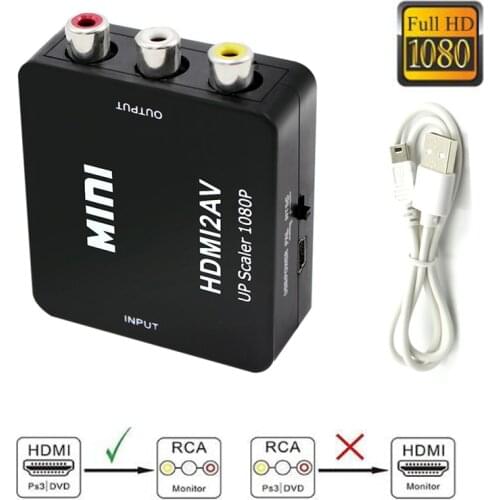 HDMI TO AV Scaler Adapter HD Video Converter Box HDMI to RCA AV/CVSB L/R Video 1080P HDMI2AV Support NTSC PAL BLACK AND WHITE