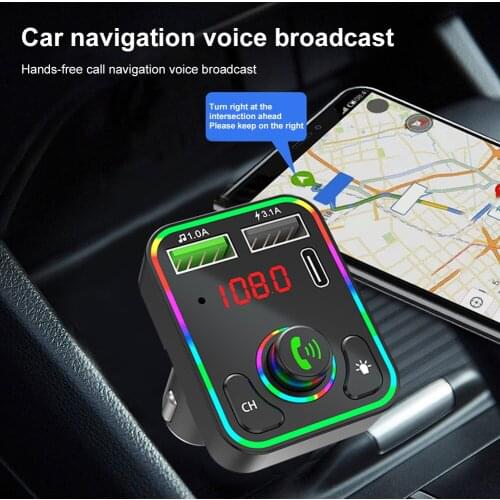 2021 Ambient Light Bluetooth 5.0 FM Transmitter Car MP3 Player Wireless Handsfree Audio Receiver USB Fast Charge TF U Disk play