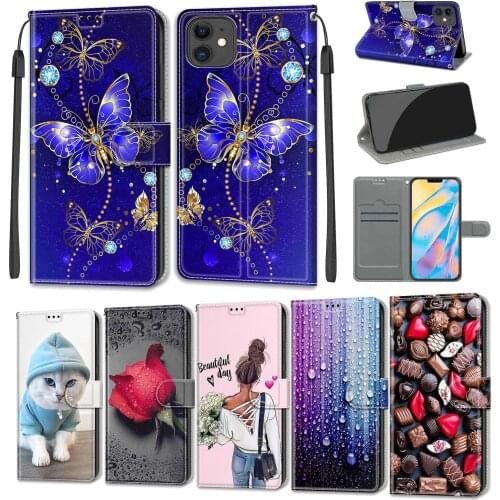 Phone Case For Apple iPhone 11 Flip Leather Wallet Case For A2221 A2111 Card Holder Stand Book Cover Luxury Butterfly Pattern