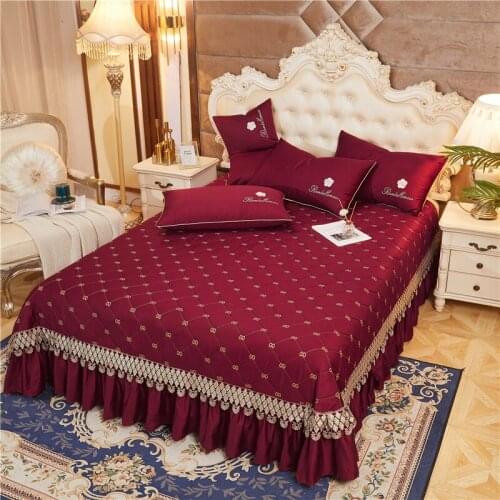 100% egyptian cotton bedding set bedspread and pillow case quilting luxury embroidery bed covers bed linen anthracite red color
