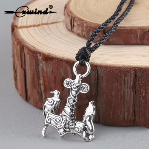 Cxwind Vintage Norse Odin Viking Wolf and Raven Pendants Necklaces Ancient Animal Birds Necklace Mjolnir Talisman Knot Jewelry