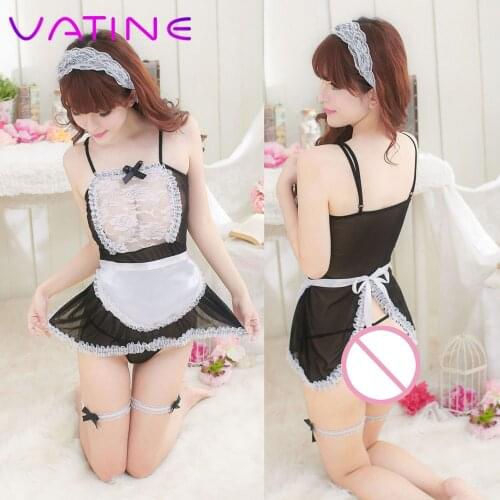 VATINE 5Pcs/Set Cosplay Sexy Lingerie Maid Lace Miniskirt Exotic Costumes Underwear Adult Products